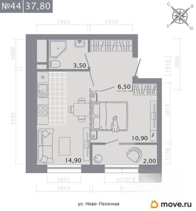 1-комн. квартира, 37.8 м&sup2;