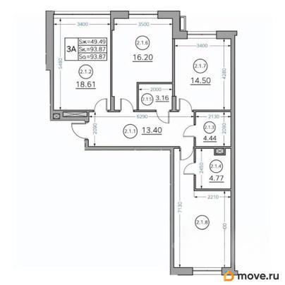 3-комн. квартира, 94.3 м&sup2;