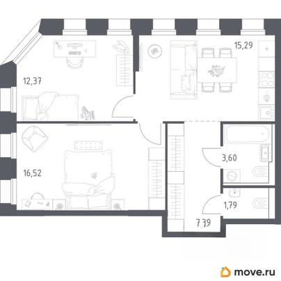 2-комн. квартира, 56.96 м&sup2;