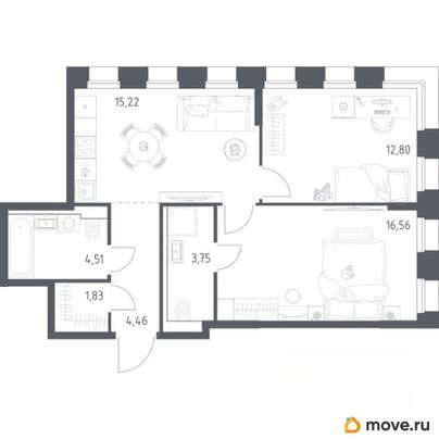 2-комн. квартира, 59.13 м&sup2;