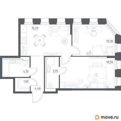 2-комн. квартира, 58.63 м&sup2;
