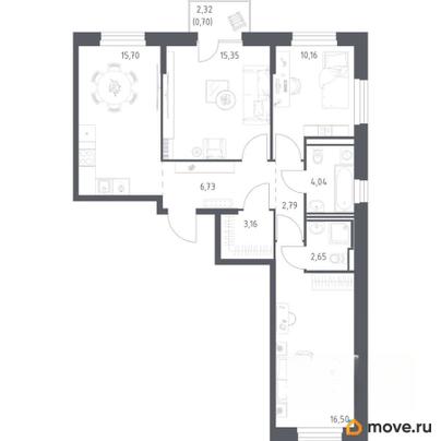 3-комн. квартира, 77.78 м&sup2;