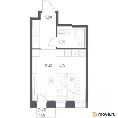 студия, 28.97 м&sup2;