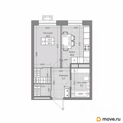 1-комн. квартира, 36.28 м&sup2;