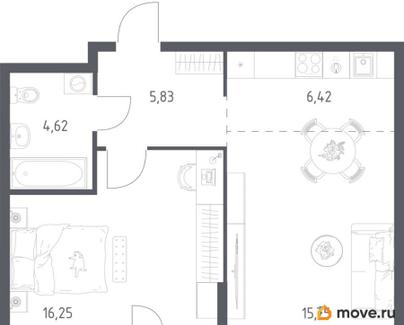 1-комн. квартира, 49.57 м&sup2;