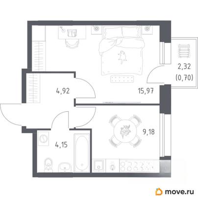 1-комн. квартира, 34.92 м&sup2;