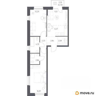 2-комн. квартира, 59.49 м&sup2;