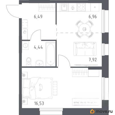 1-комн. квартира, 42.34 м&sup2;