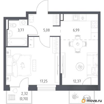 1-комн. квартира, 46.86 м&sup2;