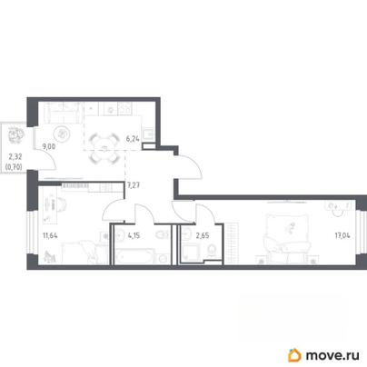 2-комн. квартира, 59.03 м&sup2;