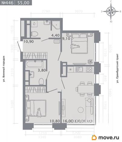 2-комн. квартира, 55 м&sup2;