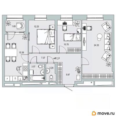3-комн. квартира, 83.57 м&sup2;