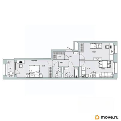 3-комн. квартира, 69.36 м&sup2;