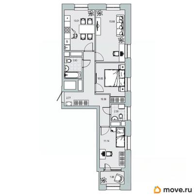 3-комн. квартира, 72.08 м&sup2;