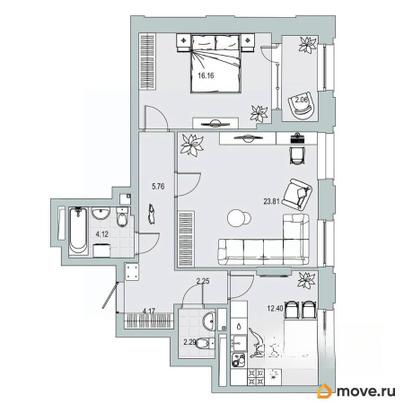 2-комн. квартира, 73.02 м&sup2;