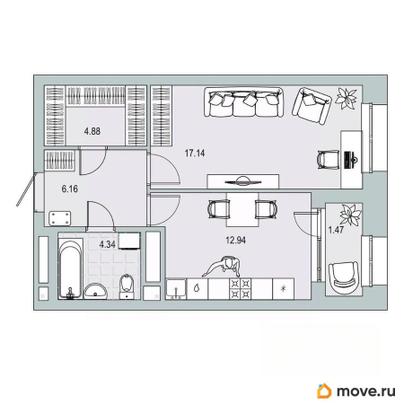 1-комн. квартира, 46.93 м&sup2;