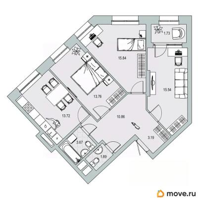 3-комн. квартира, 80.2 м&sup2;