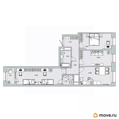 3-комн. квартира, 91.48 м&sup2;
