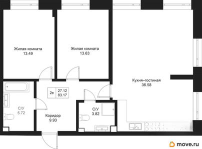 2-комн. квартира, 83.09 м&sup2;