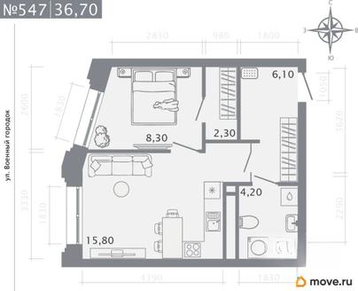 1-комн. квартира, 36.7 м&sup2;