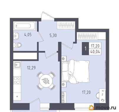 1-комн. квартира, 40.04 м&sup2;