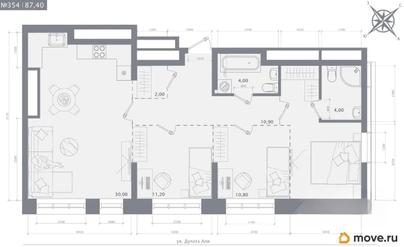 3-комн. квартира, 87.4 м&sup2;