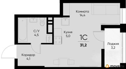 1-комн. квартира, 29.6 м&sup2;