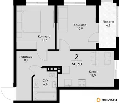 2-комн. квартира, 48.2 м&sup2;