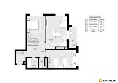 2-комн. квартира, 74.82 м&sup2;