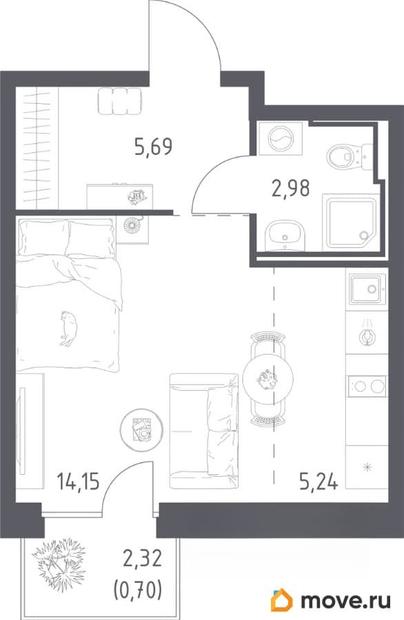 студия, 29.4 м&sup2;