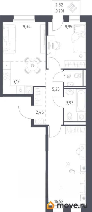 2-комн. квартира, 57 м&sup2;