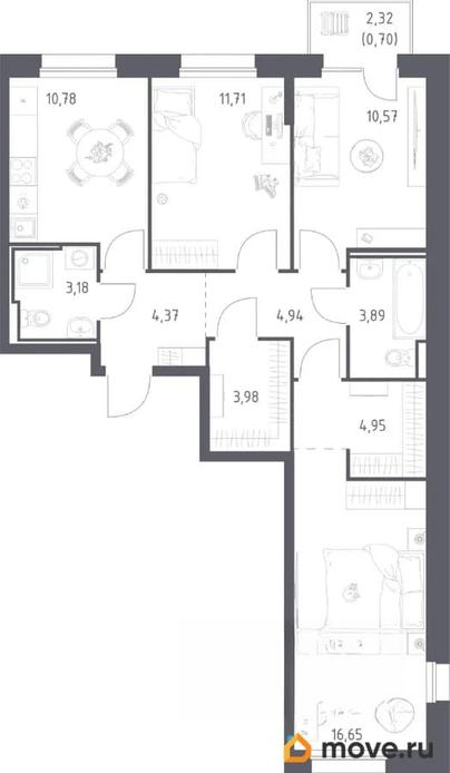 3-комн. квартира, 75.2 м&sup2;