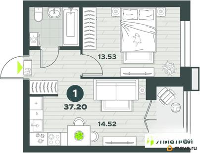 1-комн. квартира, 37.2 м&sup2;