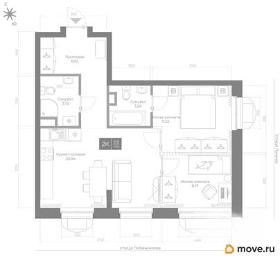 2-комн. квартира, 55.9 м&sup2;