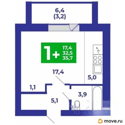 1-комн. квартира, 35.7 м&sup2;