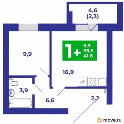 1-комн. квартира, 41.8 м&sup2;