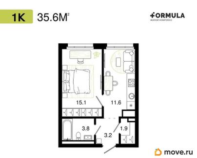 1-комн. квартира, 35.6 м&sup2;