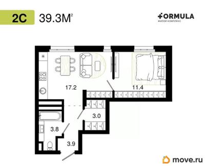 1-комн. квартира, 39.3 м&sup2;
