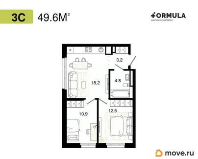 2-комн. квартира, 49.6 м&sup2;