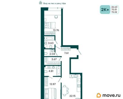 2-комн. квартира, 72.22 м&sup2;