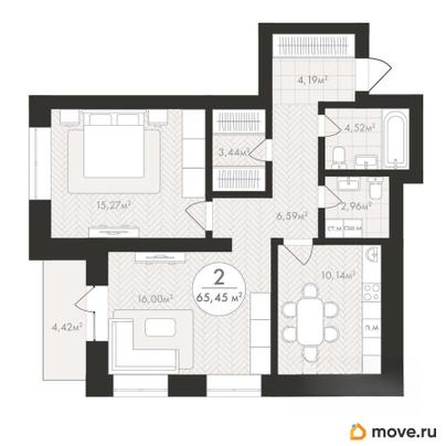 2-комн. квартира, 65.45 м&sup2;