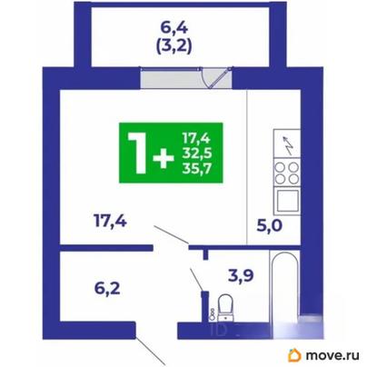 1-комн. квартира, 35.7 м&sup2;