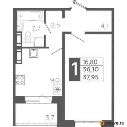 1-комн. квартира, 37.95 м&sup2;