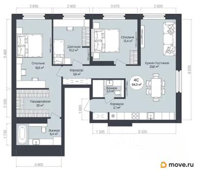 4-комн. квартира, 94.5 м&sup2;