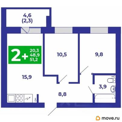 1-комн. квартира, 51.2 м&sup2;
