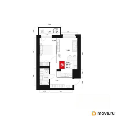 2-комн. квартира, 44.97 м&sup2;