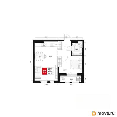 1-комн. квартира, 46.24 м&sup2;