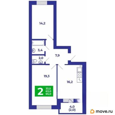 2-комн. квартира, 65 м&sup2;