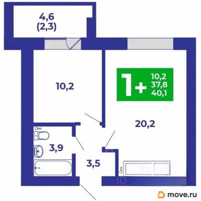 1-комн. квартира, 40.1 м&sup2;