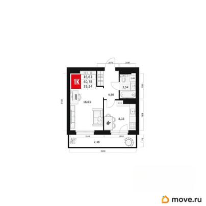 1-комн. квартира, 35.54 м&sup2;